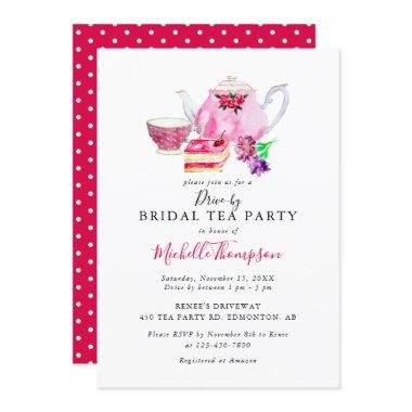 Drive-by Bridal Shower Tea Party Pink Teapot Invit Invitations