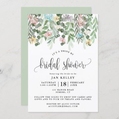 Drive By Bridal Shower, Watercolor Cottage Flowers Invitations
