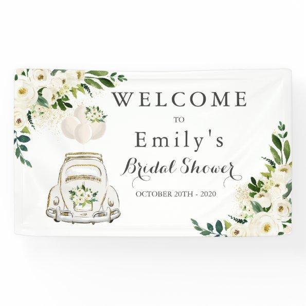 Drive By Bridal Shower White Floral Banner