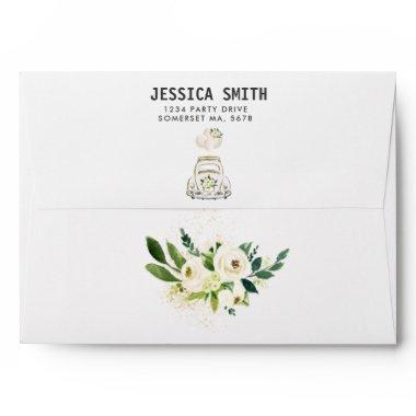 Drive By Bridal Shower White Floral Envelope