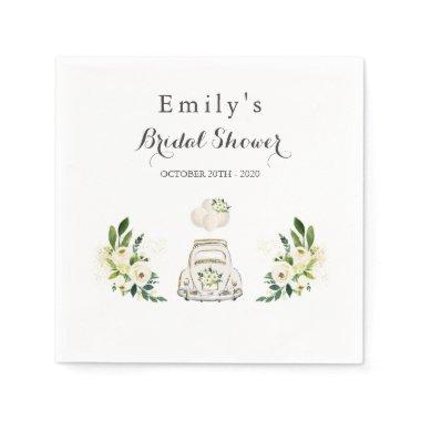 Drive By Bridal Shower White Floral Napkins
