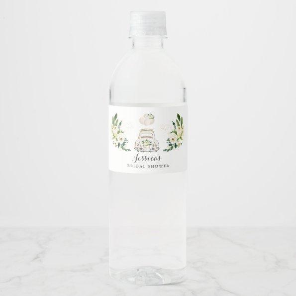 Drive By Bridal Shower White Floral Water Bottle Label