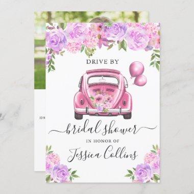 Drive By Virtual Watercolor Floral Bridal Shower Invitations