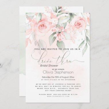 Drive Thru Bridal Shower Vintage Blush Pink Roses Invitations