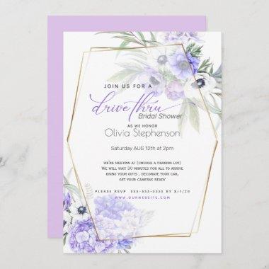Drive-thru Bridal Shower Violet Anemone Floral Invitations