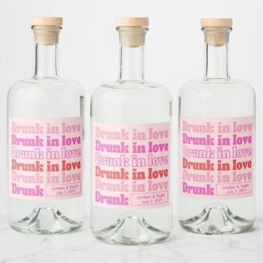 Drunk in Love Retro Pink Wedding Reception Liquor Bottle Label