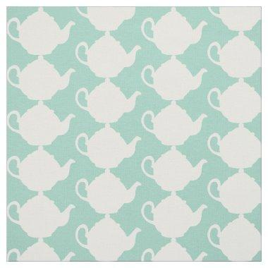 Duck Egg Blue Green and White Teapots Tea Pattern Fabric