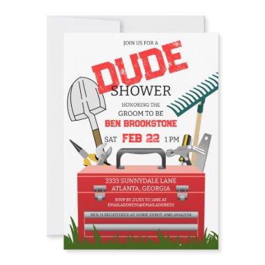 Dude Groom Tool Wedding Shower Invitations