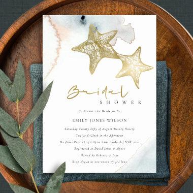 DUSKY BLUE BEACH STARFISH BRIDAL SHOWER INVITE