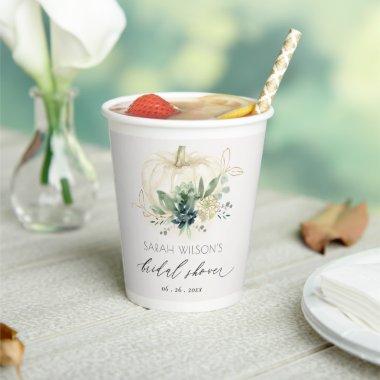 Dusky Blue Green Succulent Pumpkin Bridal Shower Paper Cups