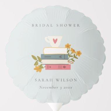 Dusky Blue Stacked Storybooks Floral Bridal Shower Balloon