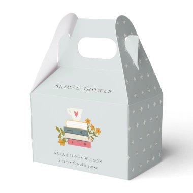 Dusky Blue Stacked Storybooks Floral Bridal Shower Favor Boxes