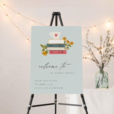 Dusky Blue Stacked Storybooks Floral  Foam Board