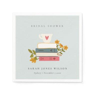 Dusky Blue Stacked Storybooks Floral Bridal Shower Napkins