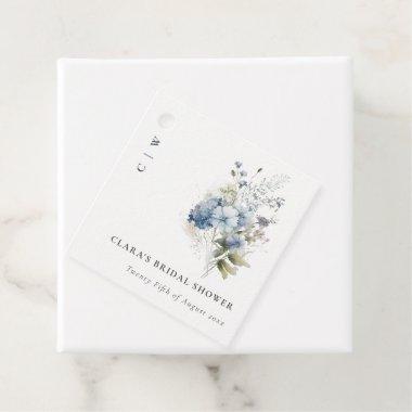 Dusky Blue Watercolor Cottage Floral Bridal Shower Favor Tags