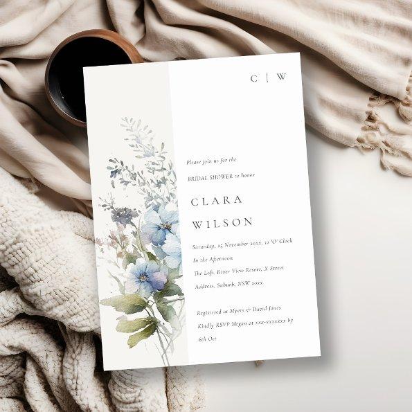 Dusky Blue Watercolor Cottage Floral