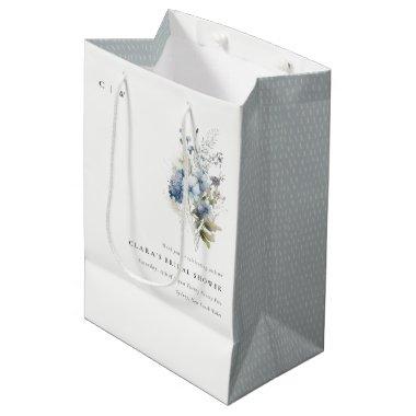 Dusky Blue Watercolor Cottage Floral Bridal Shower Medium Gift Bag