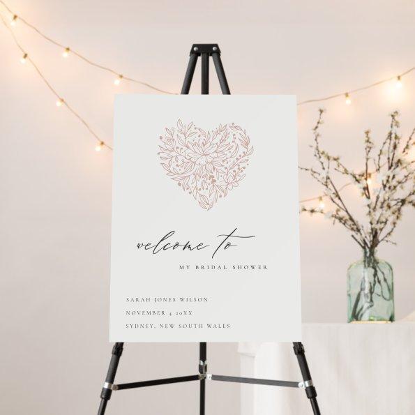 Dusky Blush Floral Heart Bridal Shower Welcome Foam Board