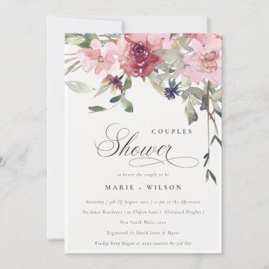 Dusky Blush Rose Floral Couples Shower Invite