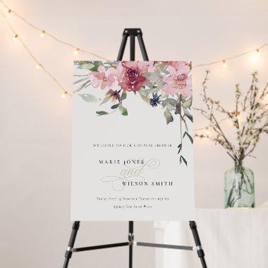 Dusky Blush Rose Floral Couples Shower Welcome Foam Board