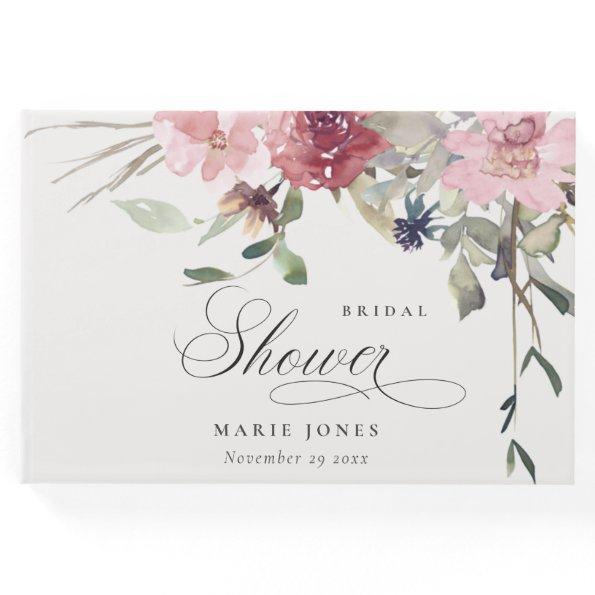 Dusky Blush Rose Wildflower Floral Bridal Shower Guest Book