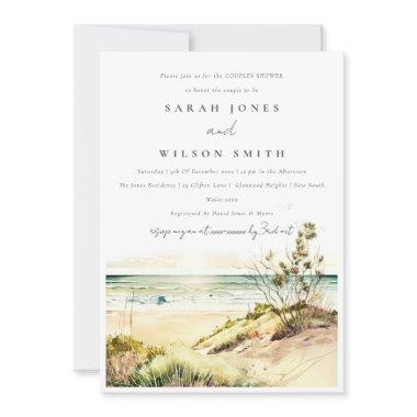 Dusky Coastal Beach Sun Seascape Couples Shower Invitations