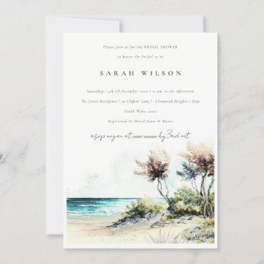 Dusky Coastal Palm Beach Seascape Bridal Shower Invitations