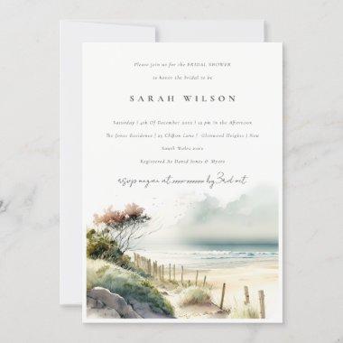 Dusky Coastal Sand Beach Seascape Bridal Shower Invitations