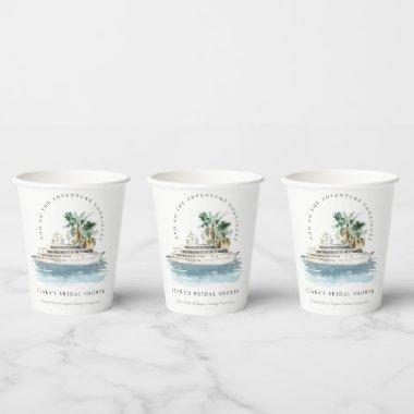 Dusky Cruise Ship Palm Seascape Bridal Shower Paper Cups