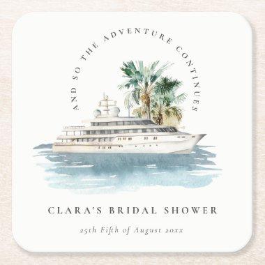 Dusky Cruise Ship Palm Seascape Bridal Shower Square Paper Coaster