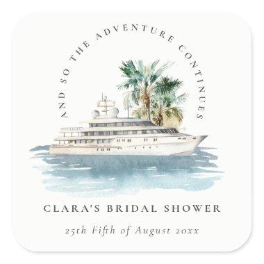Dusky Cruise Ship Palm Seascape Bridal Shower Square Sticker