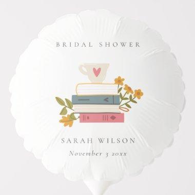 Dusky Cute Stacked Storybooks Floral Bridal Shower Balloon