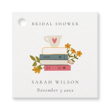 Dusky Cute Stacked Storybooks Floral Bridal Shower Favor Tags