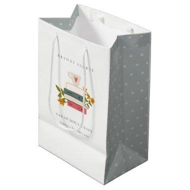 Dusky Cute Stacked Storybooks Floral Bridal Shower Medium Gift Bag