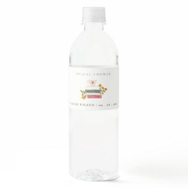 Dusky Cute Stacked Storybooks Floral  Water Bottle Label