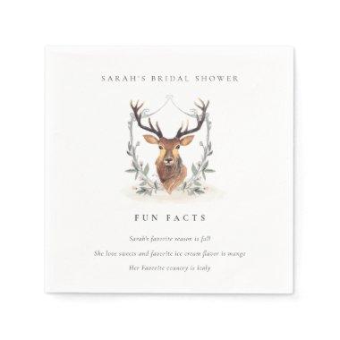 Dusky Deer Floral Crest Fun Facts Bridal Shower Napkins