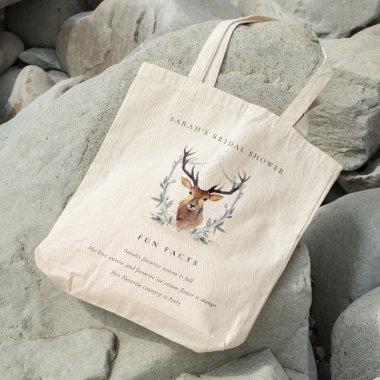 Dusky Deer Floral Crest Fun Facts Bridal Shower Tote Bag