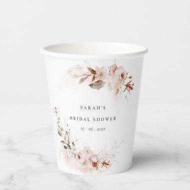 Dusky Fall Marsala Blush Floral  Paper Cups