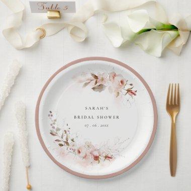 Dusky Fall Marsala Blush Floral Bridal Shower Paper Plates
