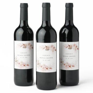 Dusky Fall Marsala Blush Floral  Wine Label