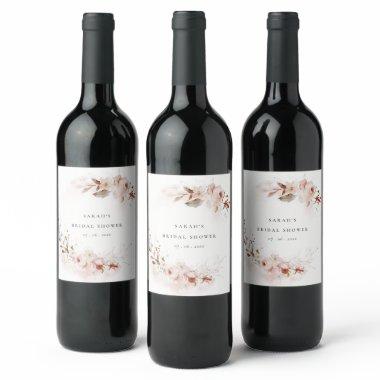 Dusky Fall Marsala Blush Floral Bridal Shower Wine Label