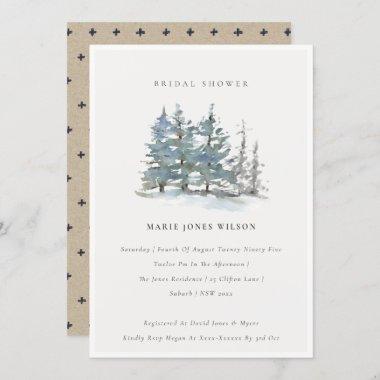 Dusky Green Blue Pine Woods Bridal Shower Invite
