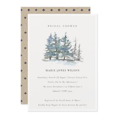 Dusky Green Blue Pine Woods Bridal Shower Invite