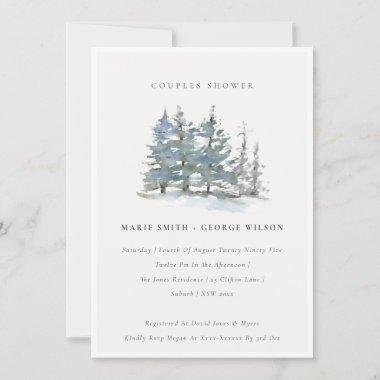Dusky Green Blue Pine Woods Couples Shower Invite