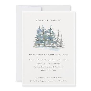 Dusky Green Blue Pine Woods Couples Shower Invite