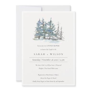 Dusky Green Blue Pine Woods Couples Shower Invite