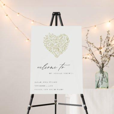 Dusky Green Floral Heart Bridal Shower Welcome Foam Board