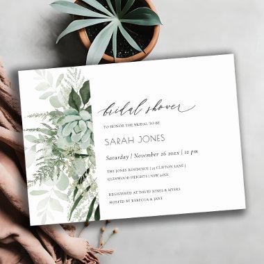 Dusky Leafy Fern Succulent Bridal Shower Invite