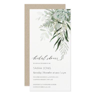 Dusky Leafy Fern Succulent Bridal Shower Invite