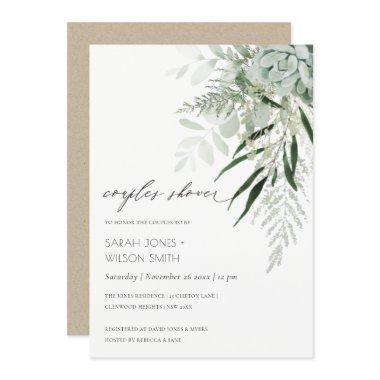 Dusky Leafy Fern Succulent Couples Shower Invite